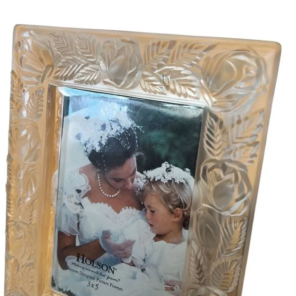 Holson Vintage Heavy Glass Roses Custom Designed Picture Frame 3x5